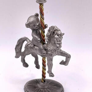 Spoontiques Teddy Bear On Carousel Horse Pewter Figurine PP690 Vintage‎ 1987